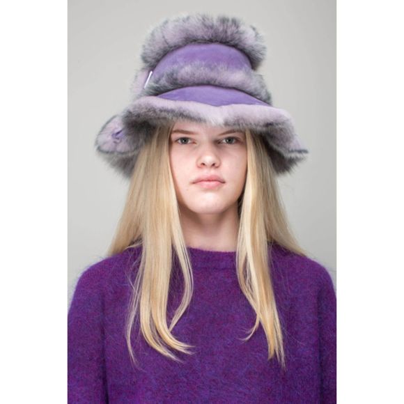 Acne Studios Accessories - Acne Studios Lilac Purple Fur Shearling Bucket Hat Size S/M
